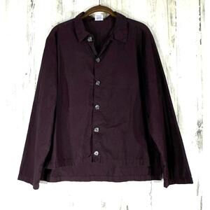 CP Shades Button‎ Up Shirt Size Medium Dark Plum Purple High Low Hem